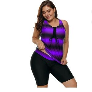 Striped Tankini Swimsuit with Boyshort